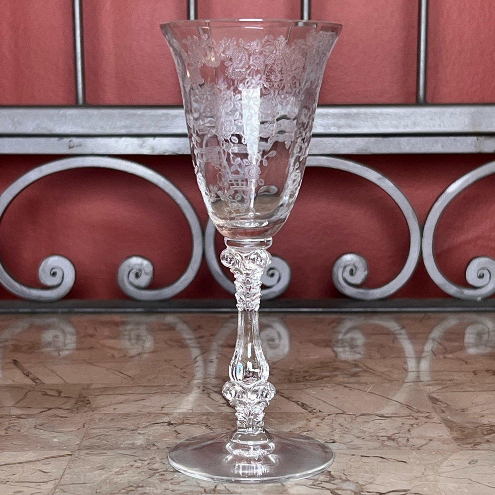 SOLD 11/4 Rose Point Clear by Cambridge Vintage Etched Wine Glass Set